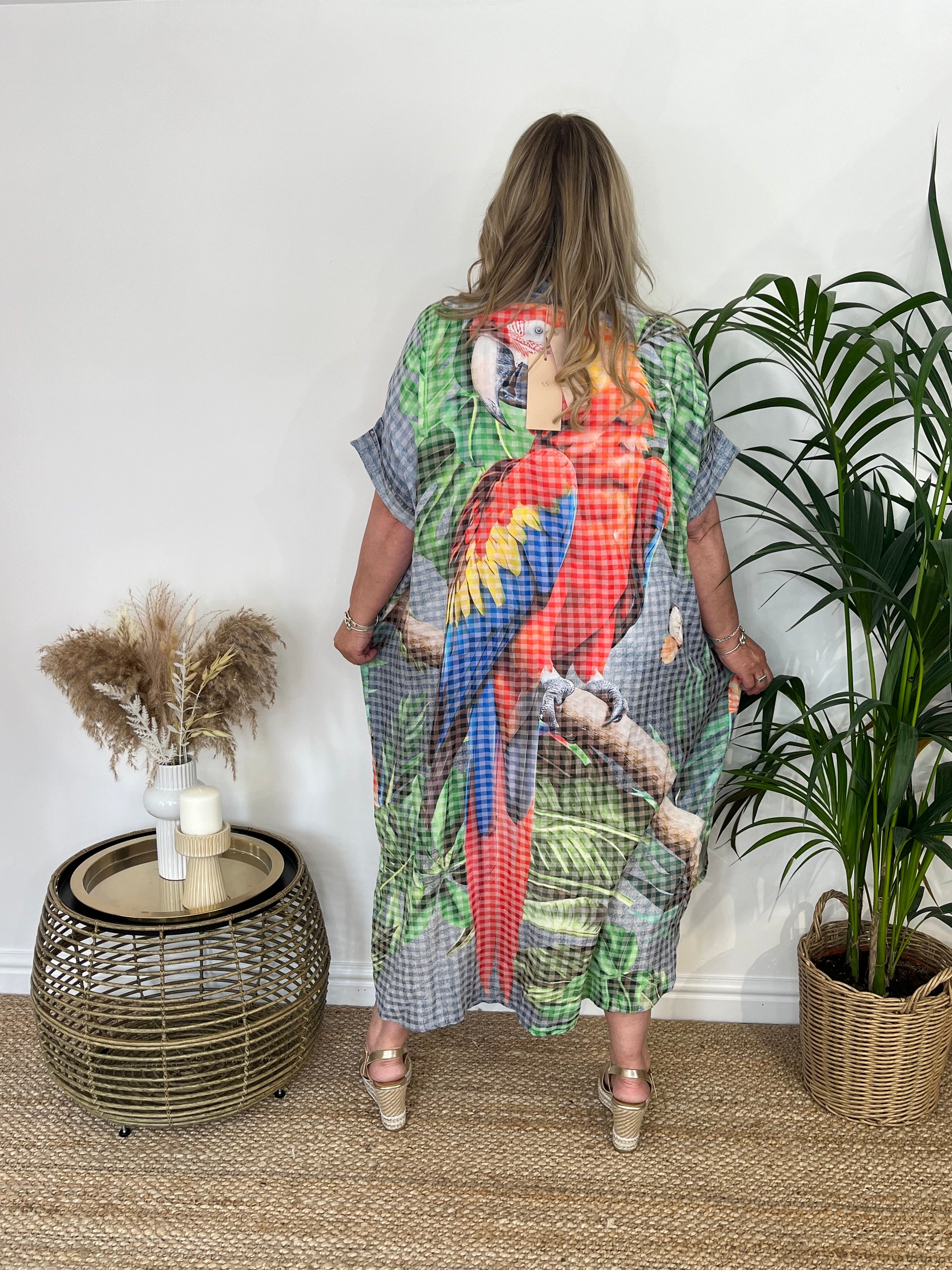 GILL Gingham Print Parrot Longline Shirt Dress