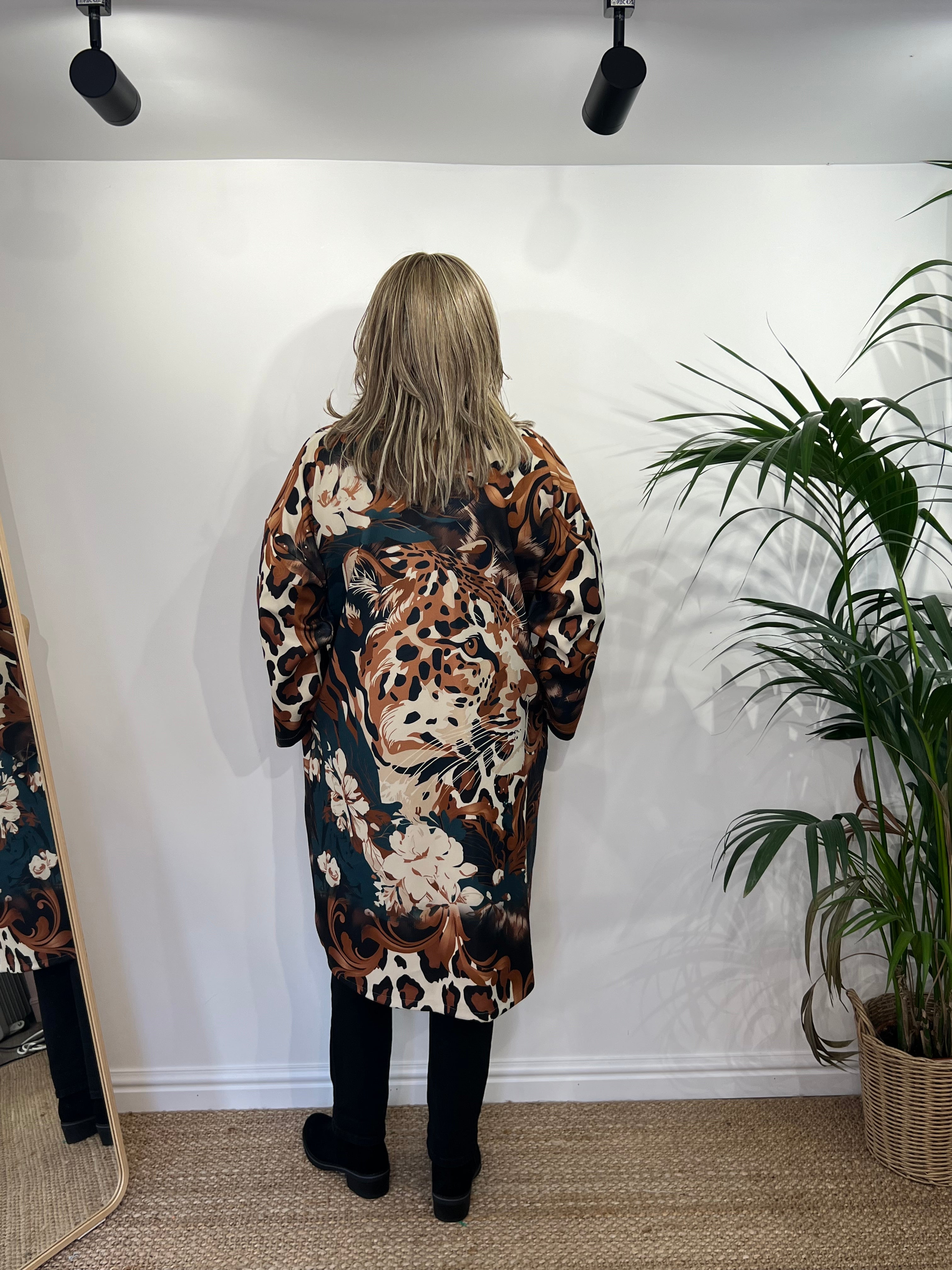 ALEX Animal Print Longline Duster Coat