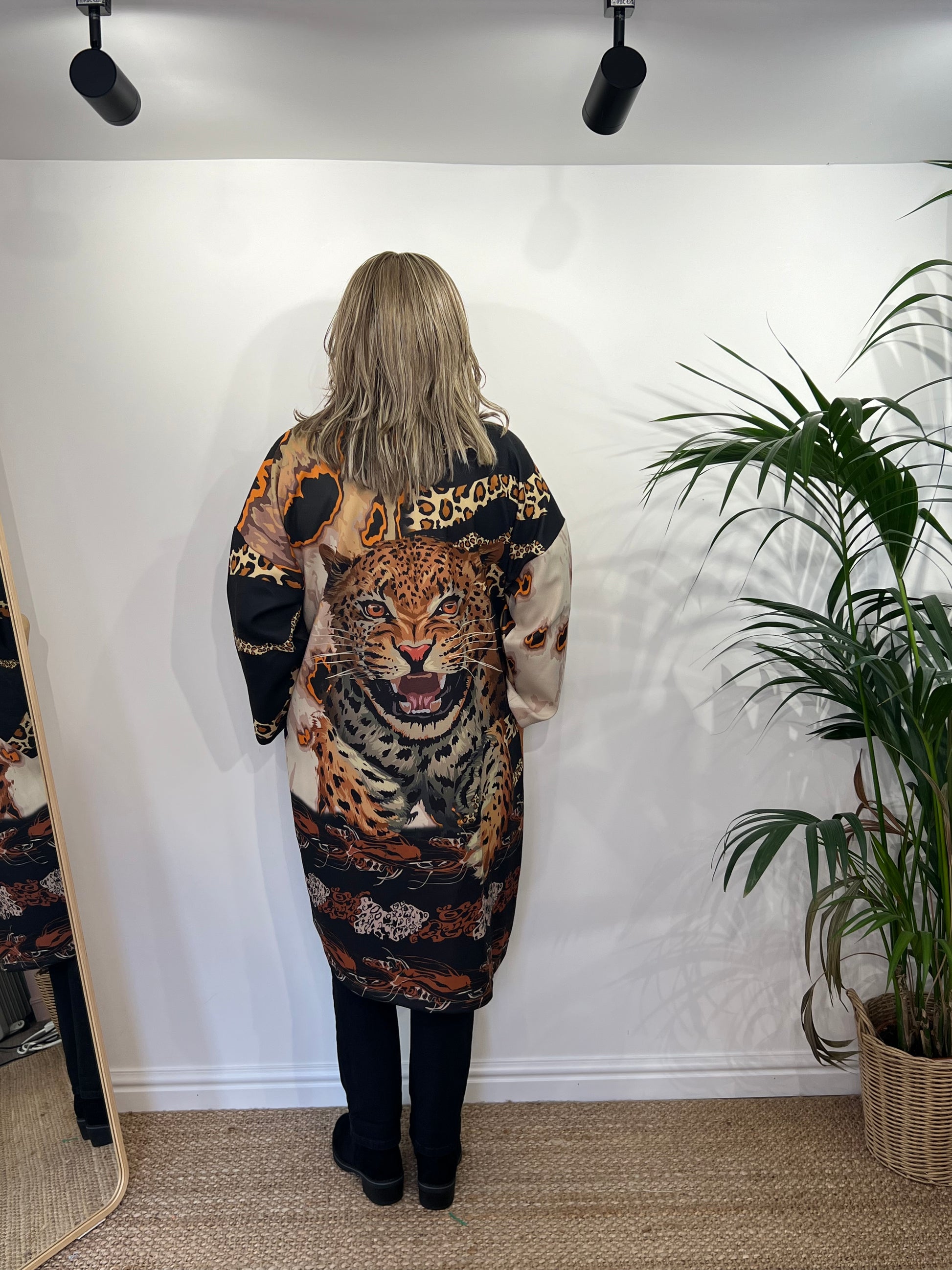 ALEX Animal Print Longline Duster Coat