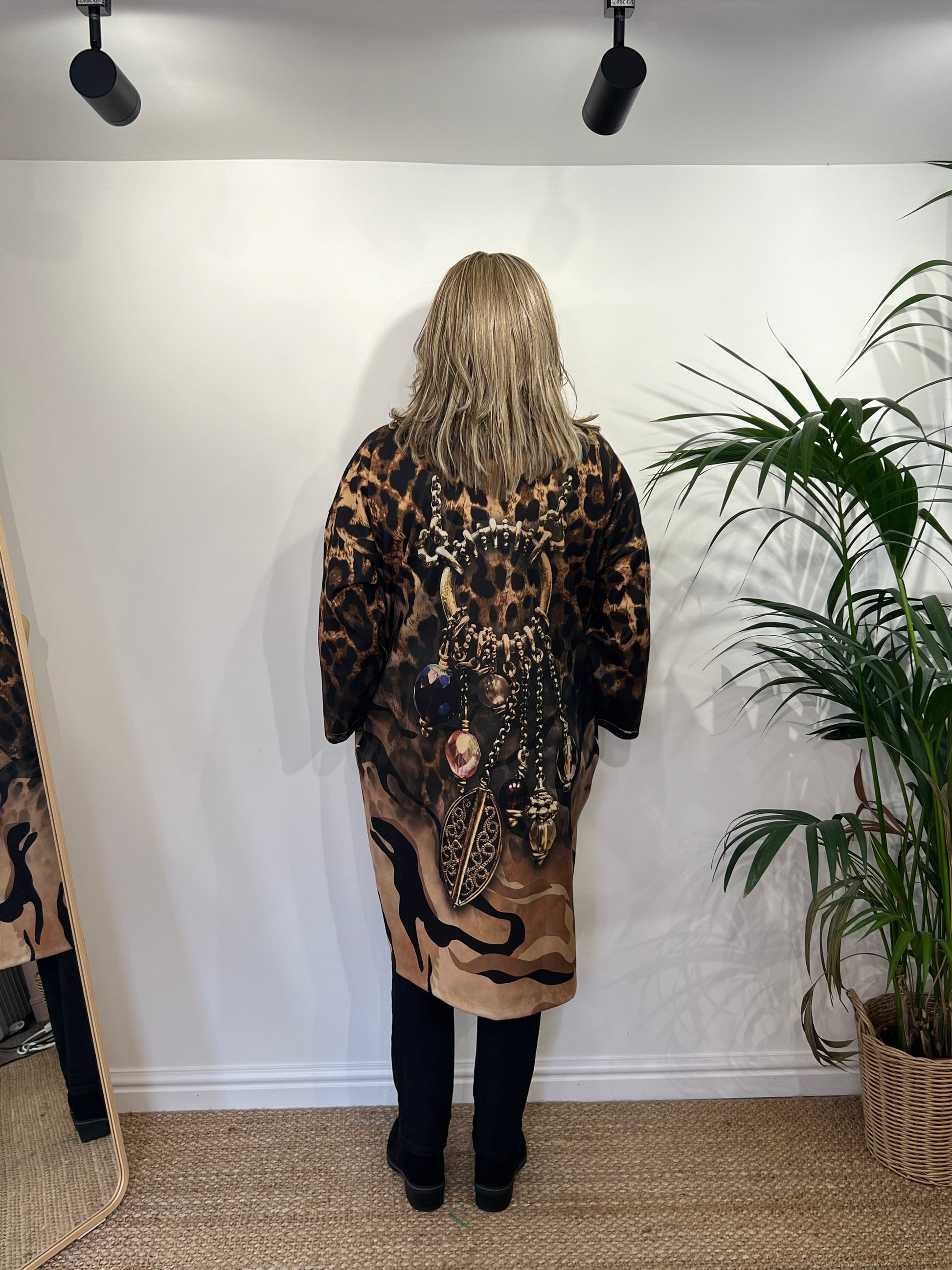 ALEX Animal Print Longline Duster Coat