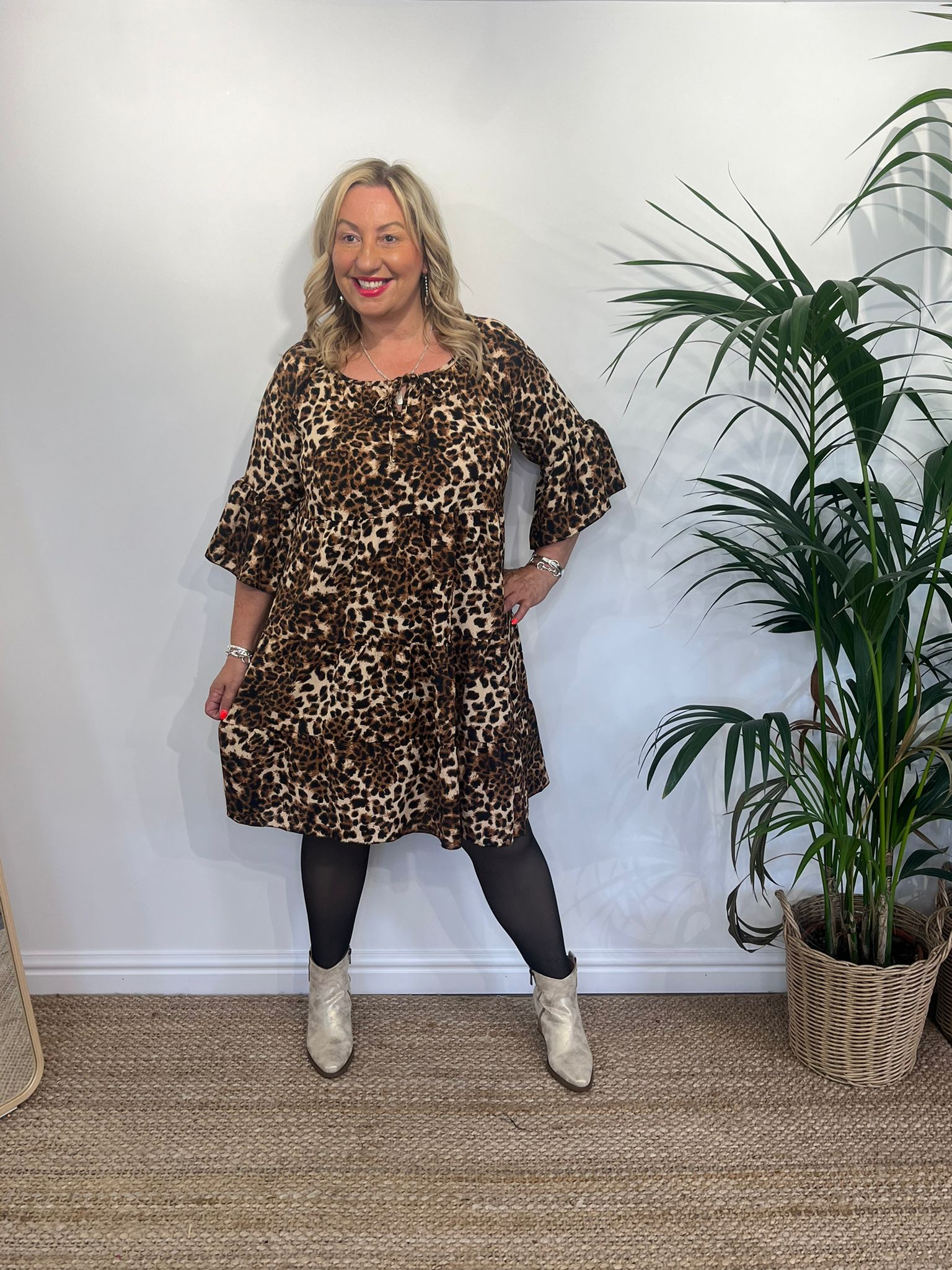 TAMIE Tiered Animal Tunic Dress