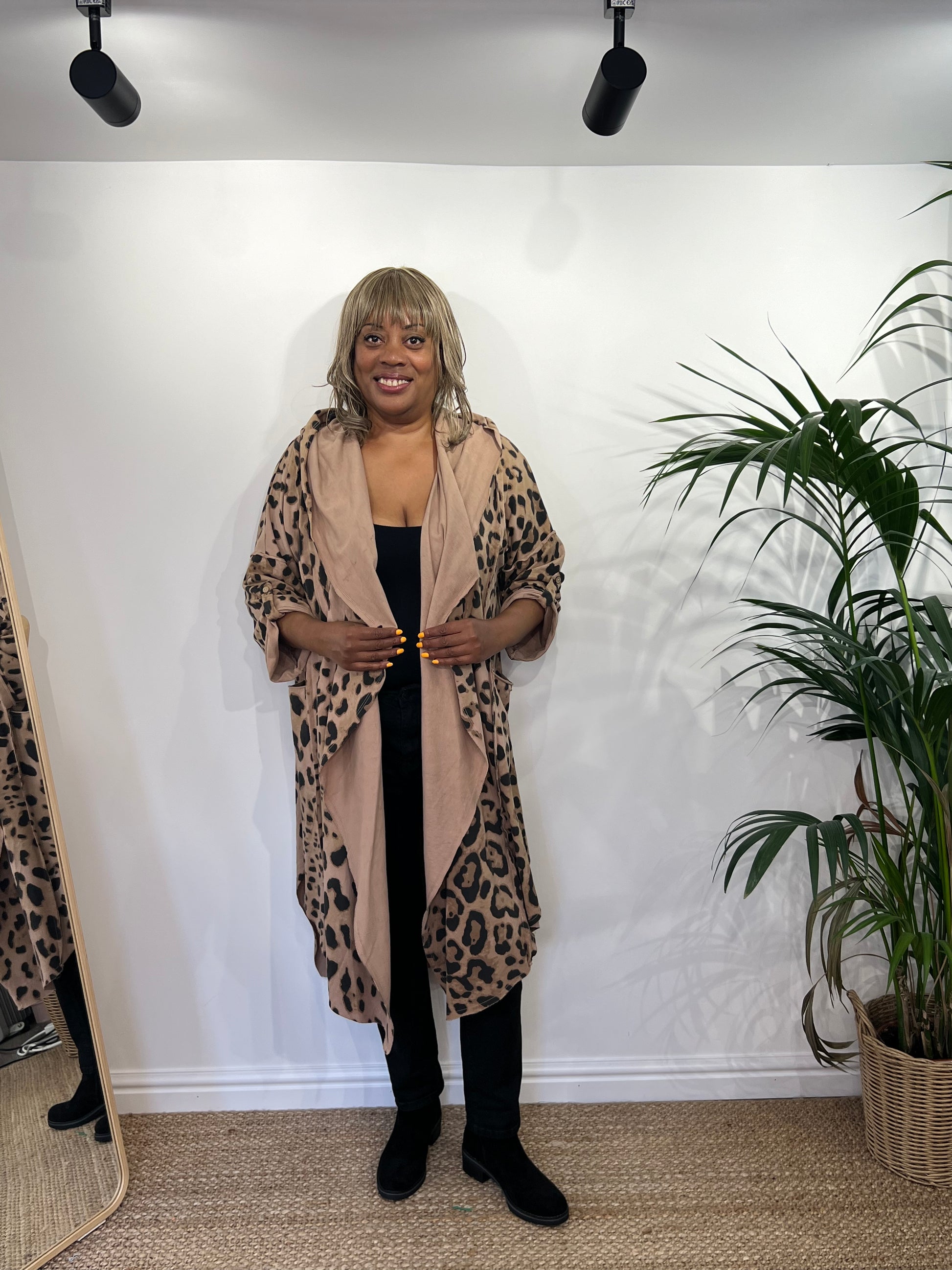 AVERIE Animal Print Waterfall Hooded Jacket