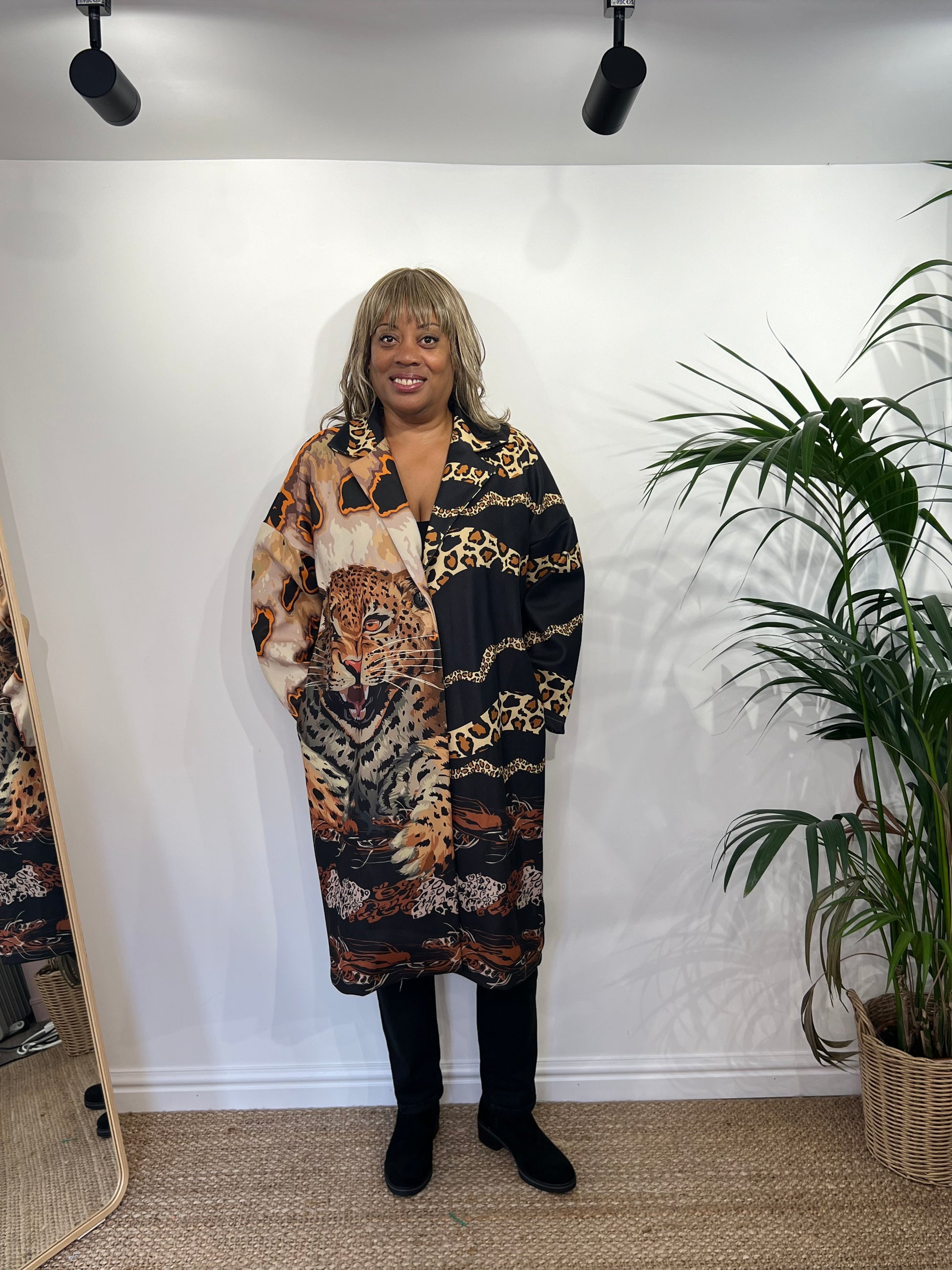 ALEX Animal Print Longline Duster Coat