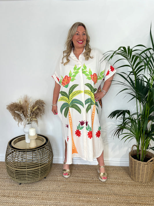 TAMMY Tropical Motif Longline Shirt Dress