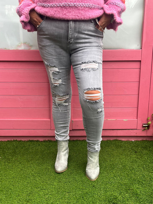 DAISY Distressed Grey Wash Jean