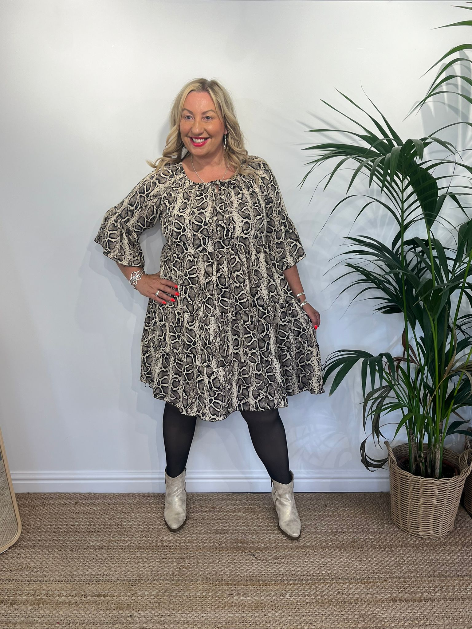 TAMIE Tiered Animal Tunic Dress