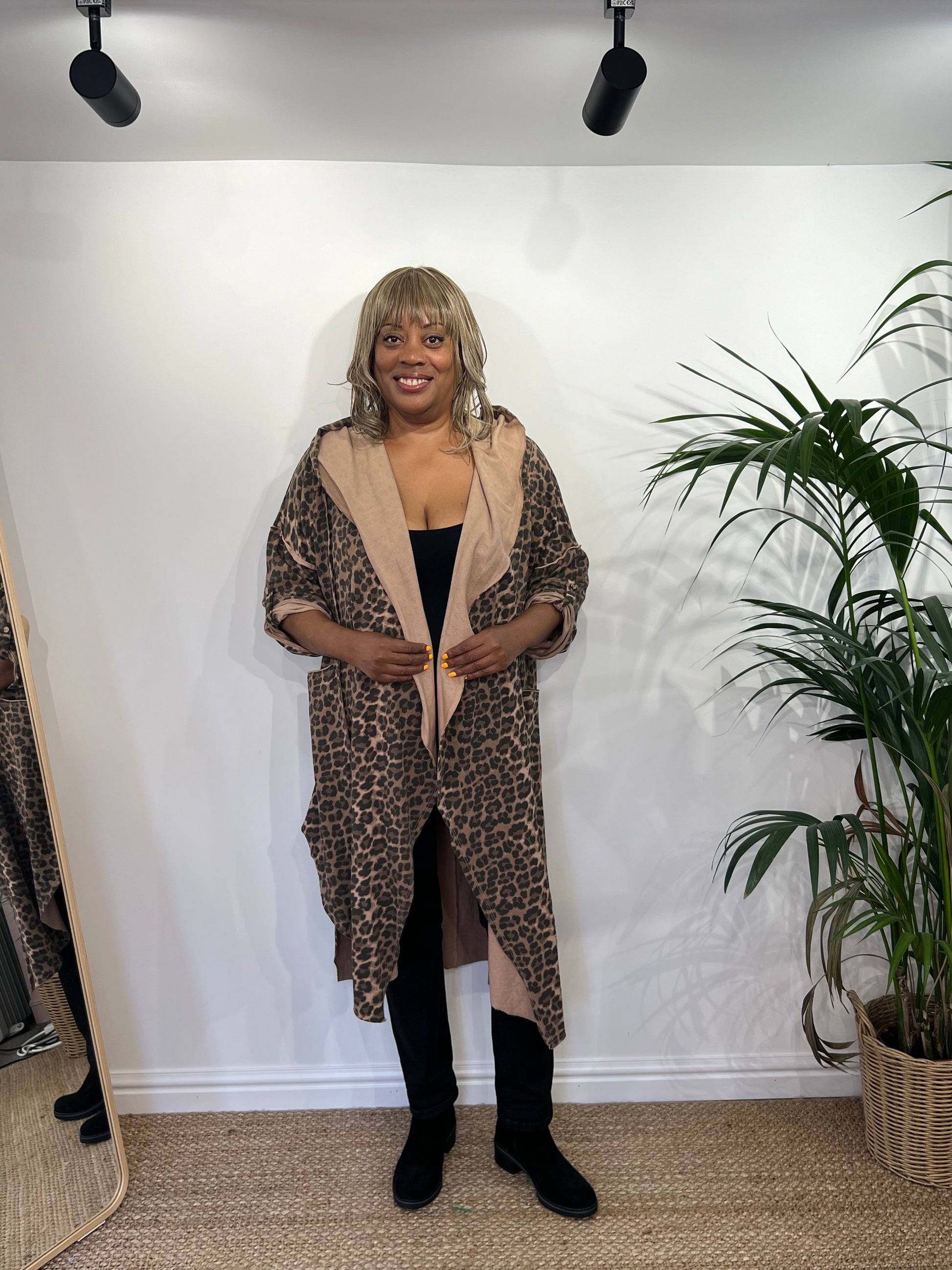 AVERIE Animal Print Waterfall Hooded Jacket