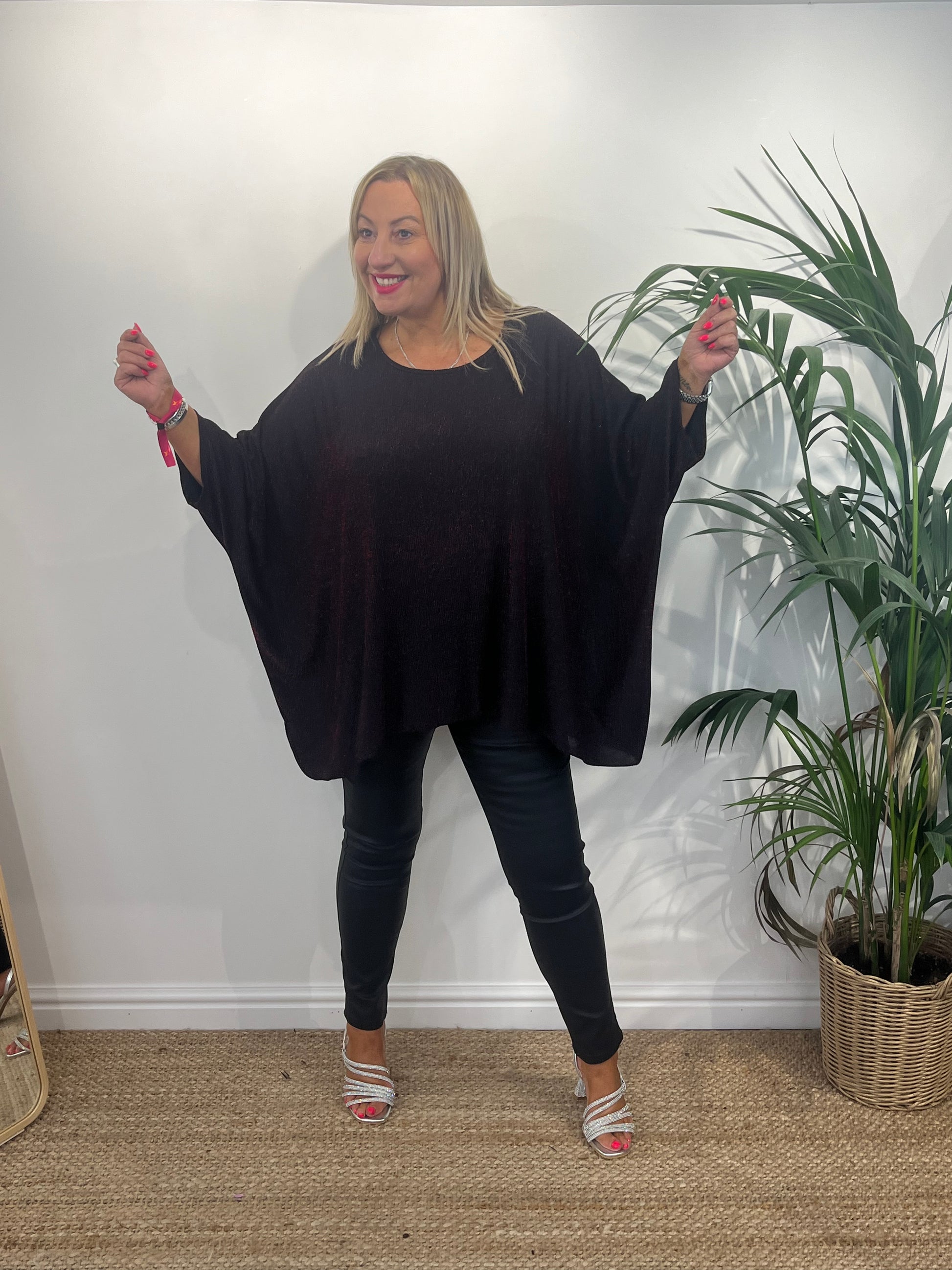 BRENDA Lurex Shimmer Curve Batwing Top