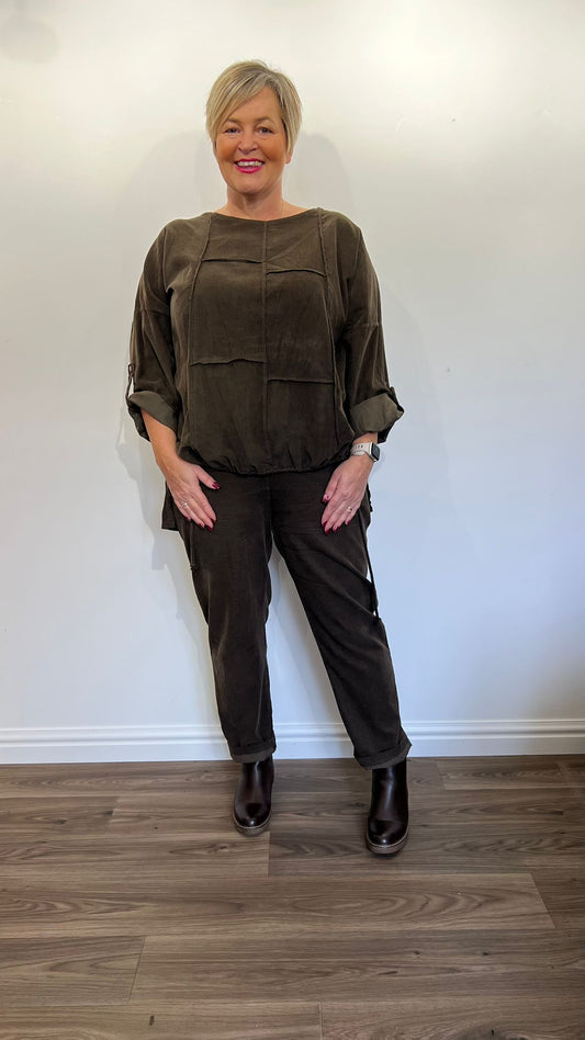 NANCY Needle Cord Patchwork Top