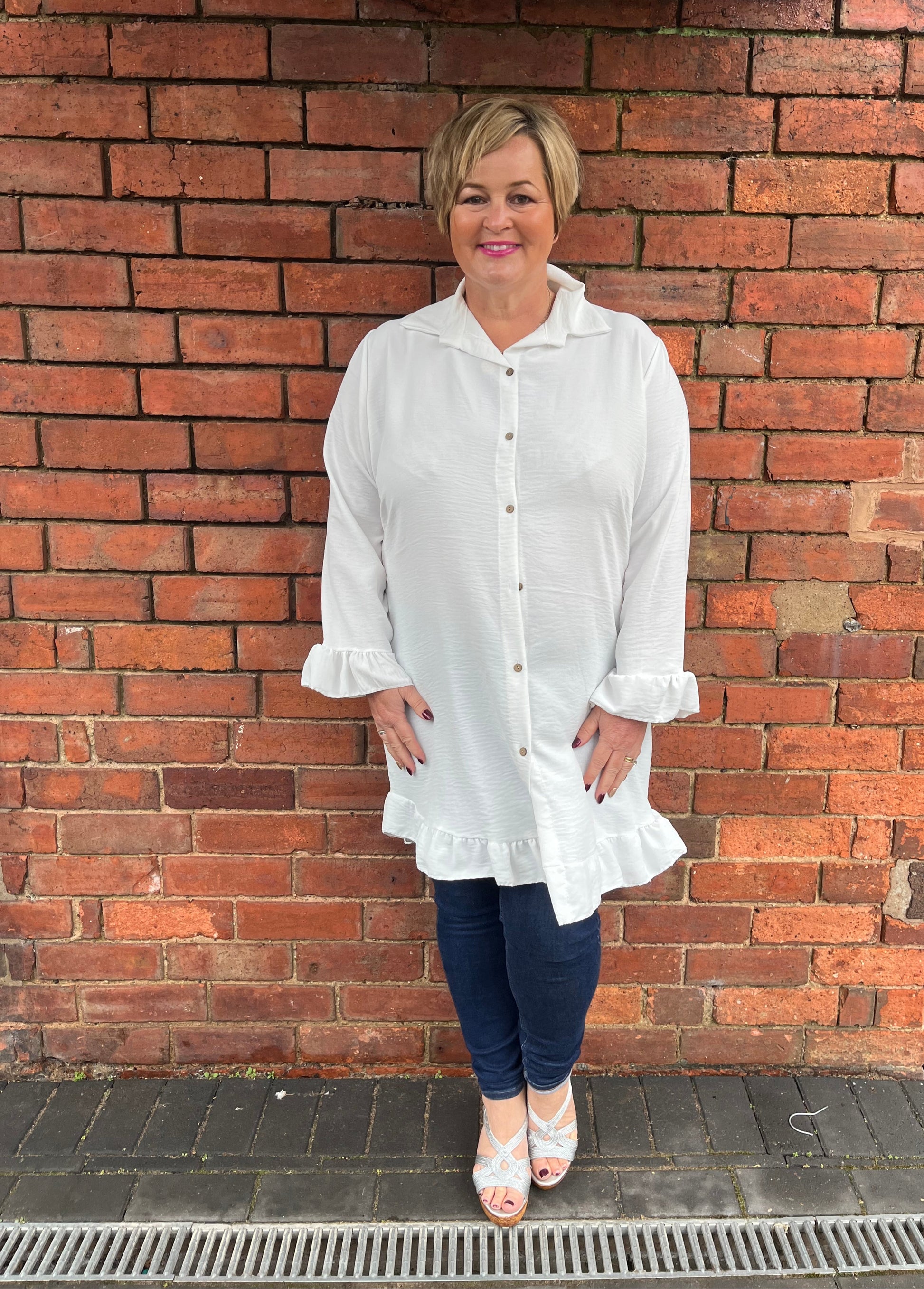 FREDA Frill Hem Button Up Tunic
