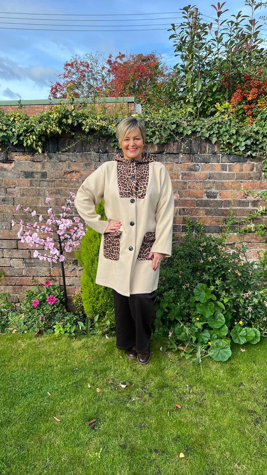 LAUREN Leopard Patchwork Felt Coat