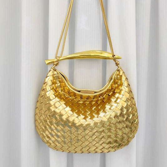 Woven Handbag With Gold Handle