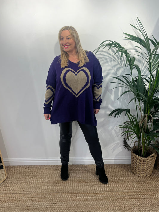 BRYNN Big Triple Heart Chunky Knit Jumper