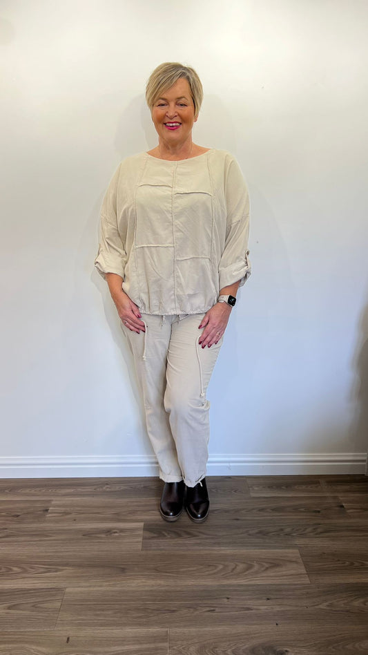 NANCY Needle Cord Patchwork Top