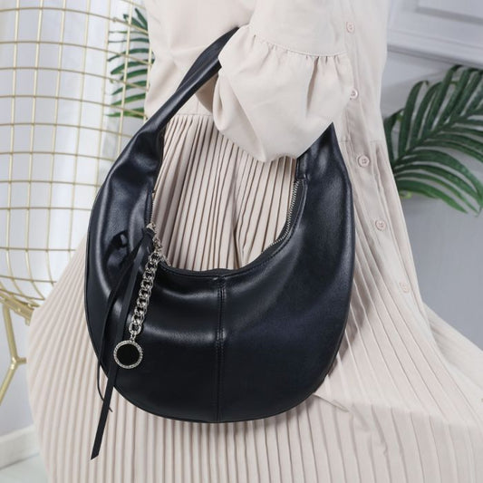 Leather Like Double Zip Shoulder Bag