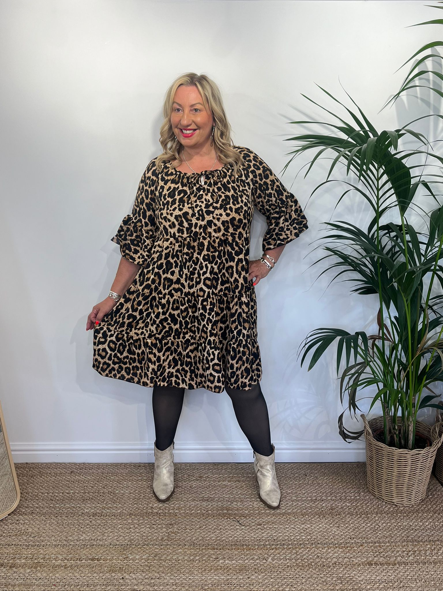 TAMIE Tiered Animal Tunic Dress