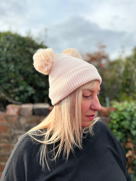Ribbed Double Bobble Hat